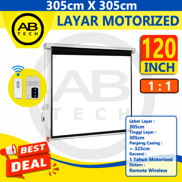 Layar Proyektor Motorized 120 inch - Layar Proyektor Remote Otomatis 120" Rasio 1:1