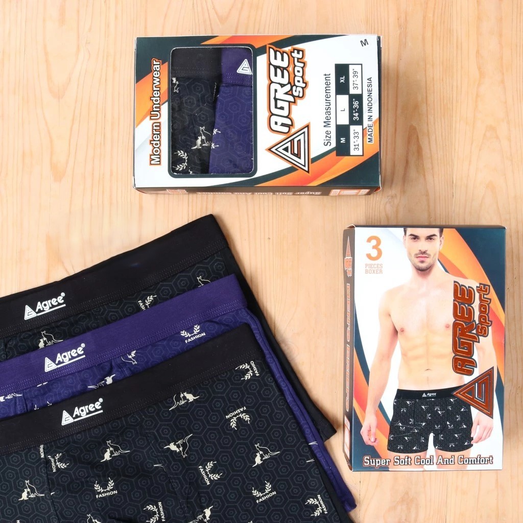 BOXER AGREE PRIA SPORT BOXER AGREE SPORT | Boxer Agree 1232 | Celana Dalam Boxer Pria Agree Sport | 