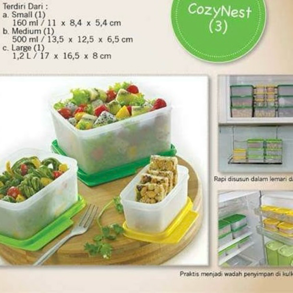 1 Set CozyNest tupperware ( seperti gambar dpt 3 pcs kotak berbeda ukuran)- kotak/ tempat penyimpana