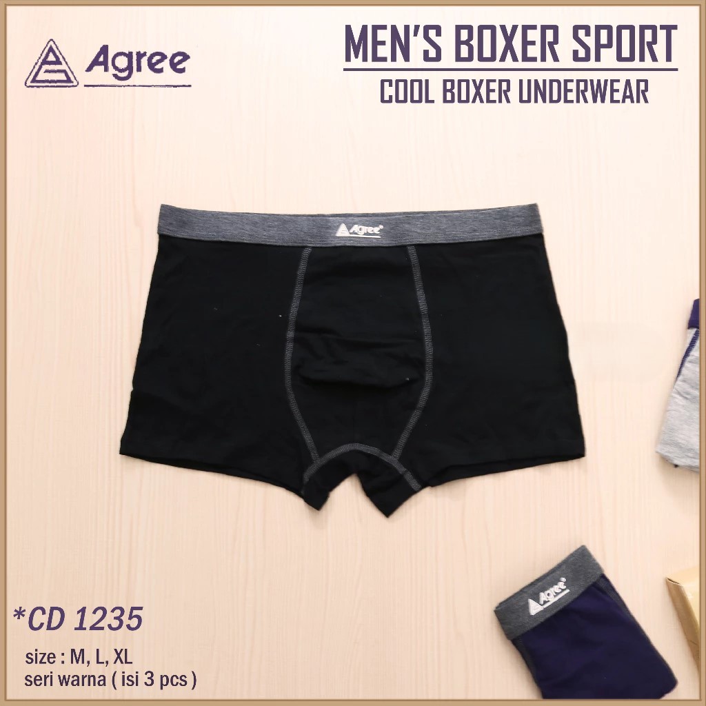 [ 3 pcs ] Boxer AGREE Sport 1235 | Celana Dalam Boxer Pria Agree Sport Berkualitas | CD Boxer Agree