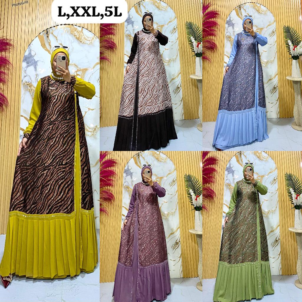 GAMIS + HIJAB BAHAN CERUTI MIX SILK PREMIUM GAUN CANTIK TERBARU MODEL TERBARU BAJU PESTA WANITA MEWA