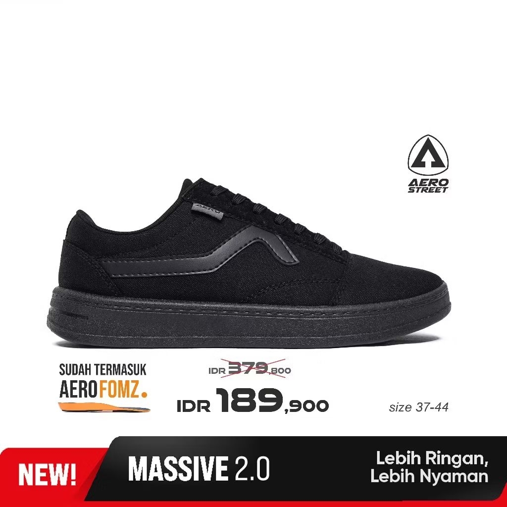 Aerostreet 41 Massive Low 2.0 All Black - Sepatu Sneakers Casual