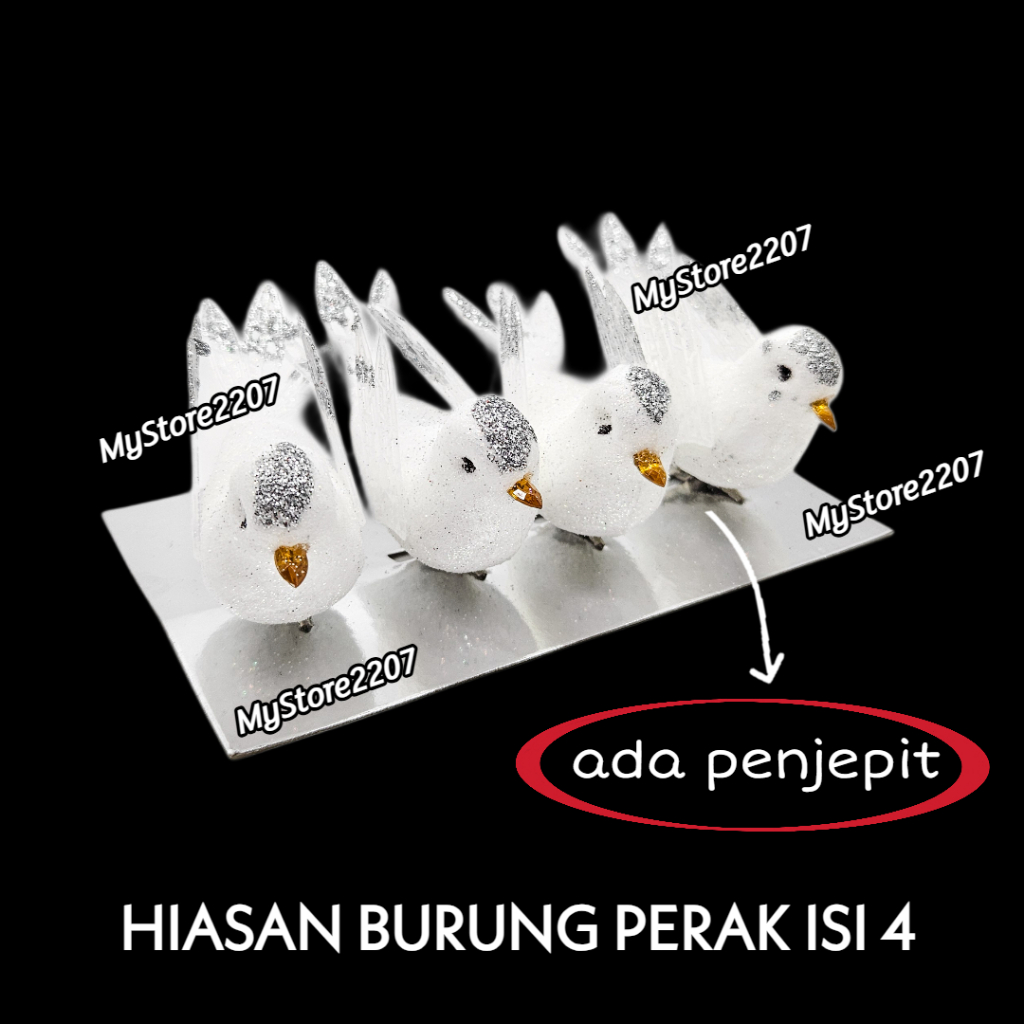 Jepitan Burung Merpati Putih ISI 4 / Hiasan Burung Merpati Putih Glitter / Dekorasi Pohon Natal
