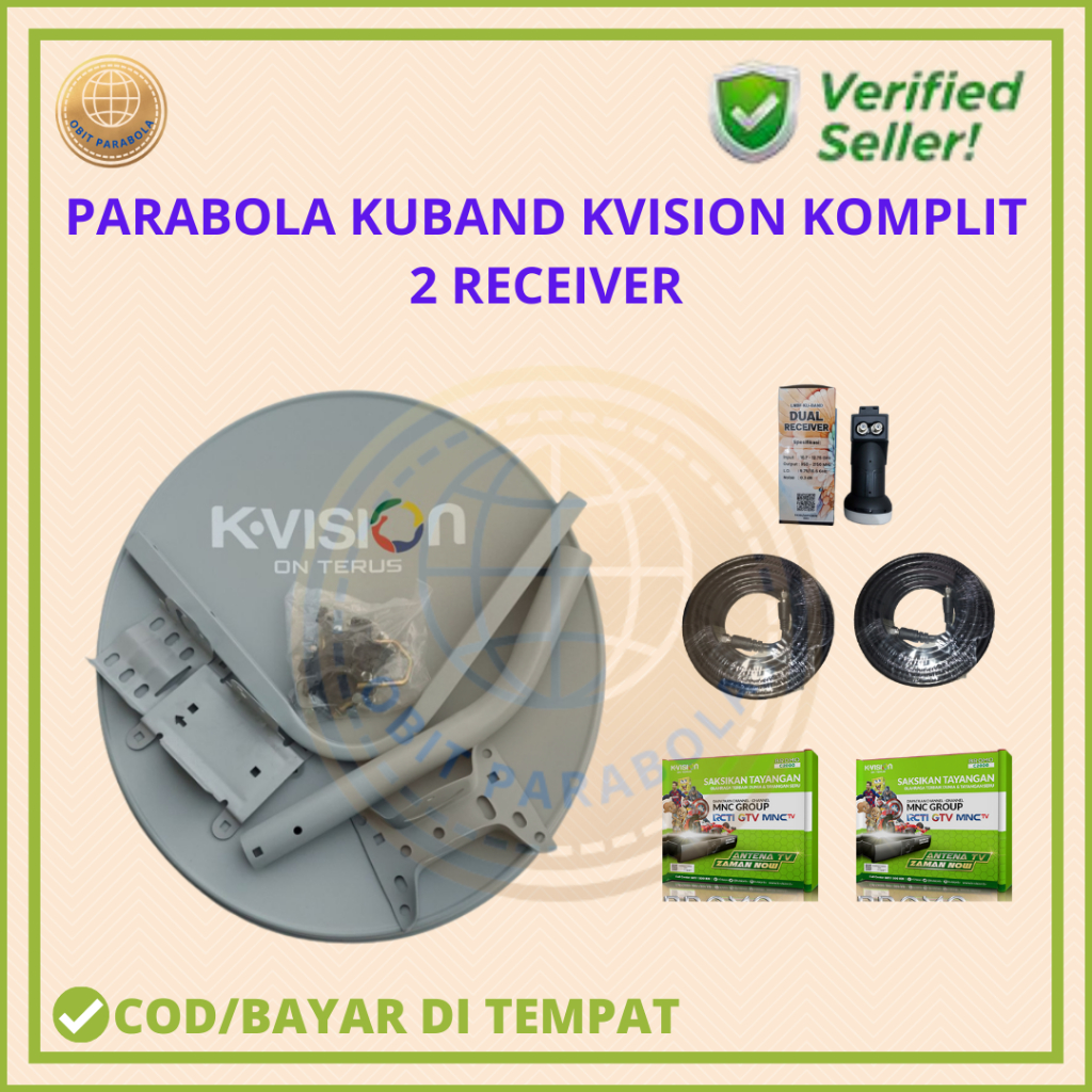 PAKETAN PARABOLA KUBAND 60 CM KOMPLIT UNTUK 2 TV/RECEIVER 1 ANTENA+1LNB KU 2 OUT+2KABEL+2RECEIVER