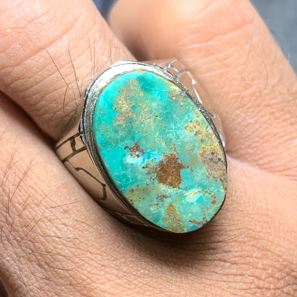 Cincin Pria / Cincin Batu Akik Natural (Asli) Pirus Lawasan Hu (COD) Dim Kantoran Ring Alpaka Super 