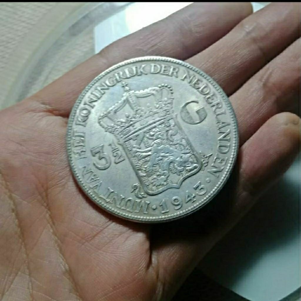 LANGKA 3,5 GULDEN WIHELMINA JUMBO 48MM   KOLEKSI COIN KUNO BANYAK DICARI  Kolektor Stok Terakhir