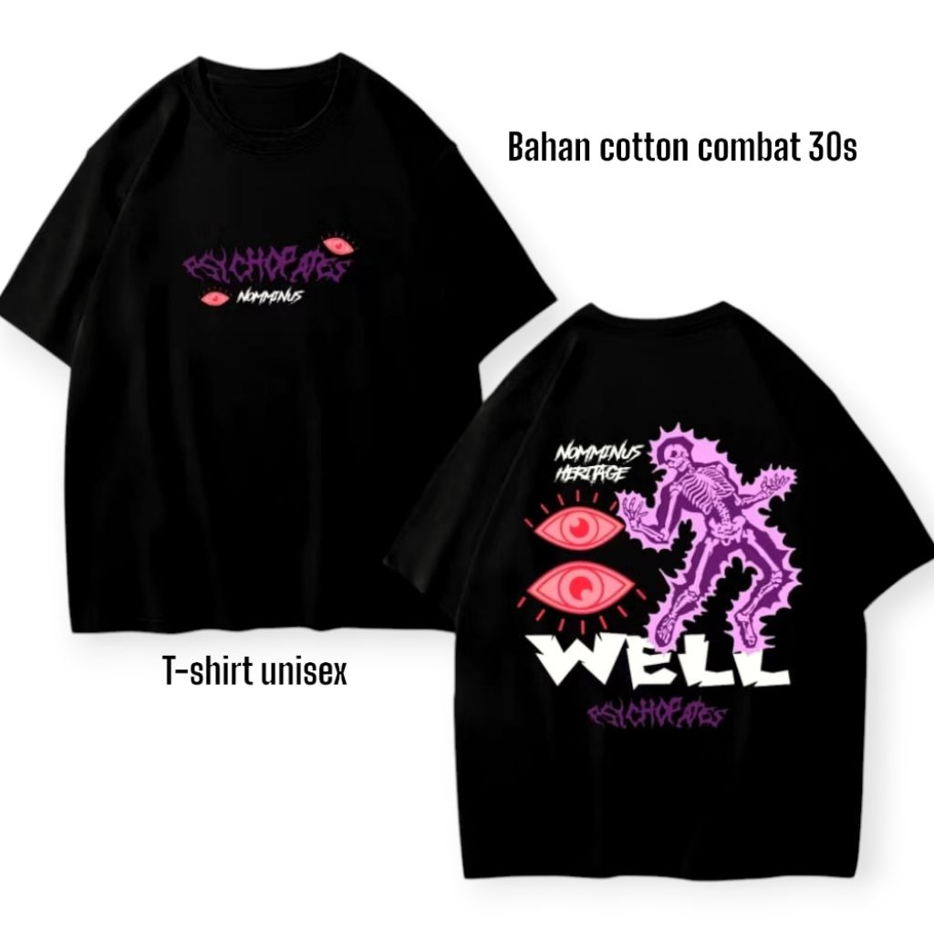 Kaos oversize tengkorak psychchopates, kaos distro terbaru