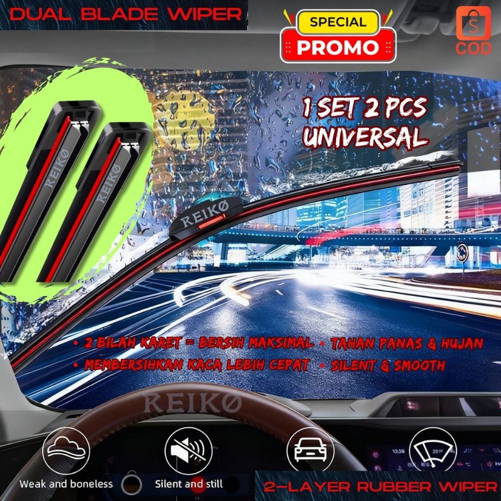 WIPER DUAL KARET DOUBLE BLADE UNIVERSAL / WIPER DOUBLE KARET / WIPER FRAMELESS / WIPER 2 LAPIS REIKO