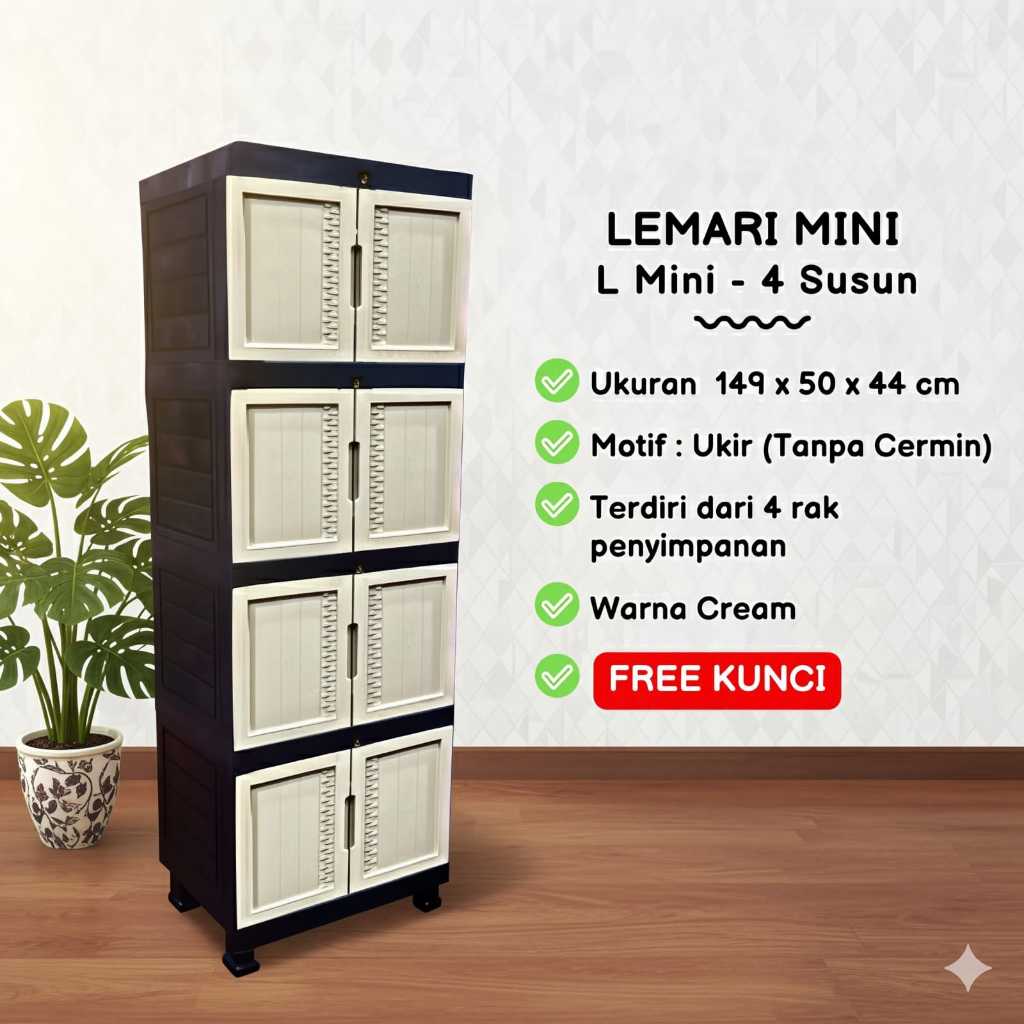 WAPOLIN Lemari plastik pakaian susun 3 susun 4 lemari pakaian lemari baju motif