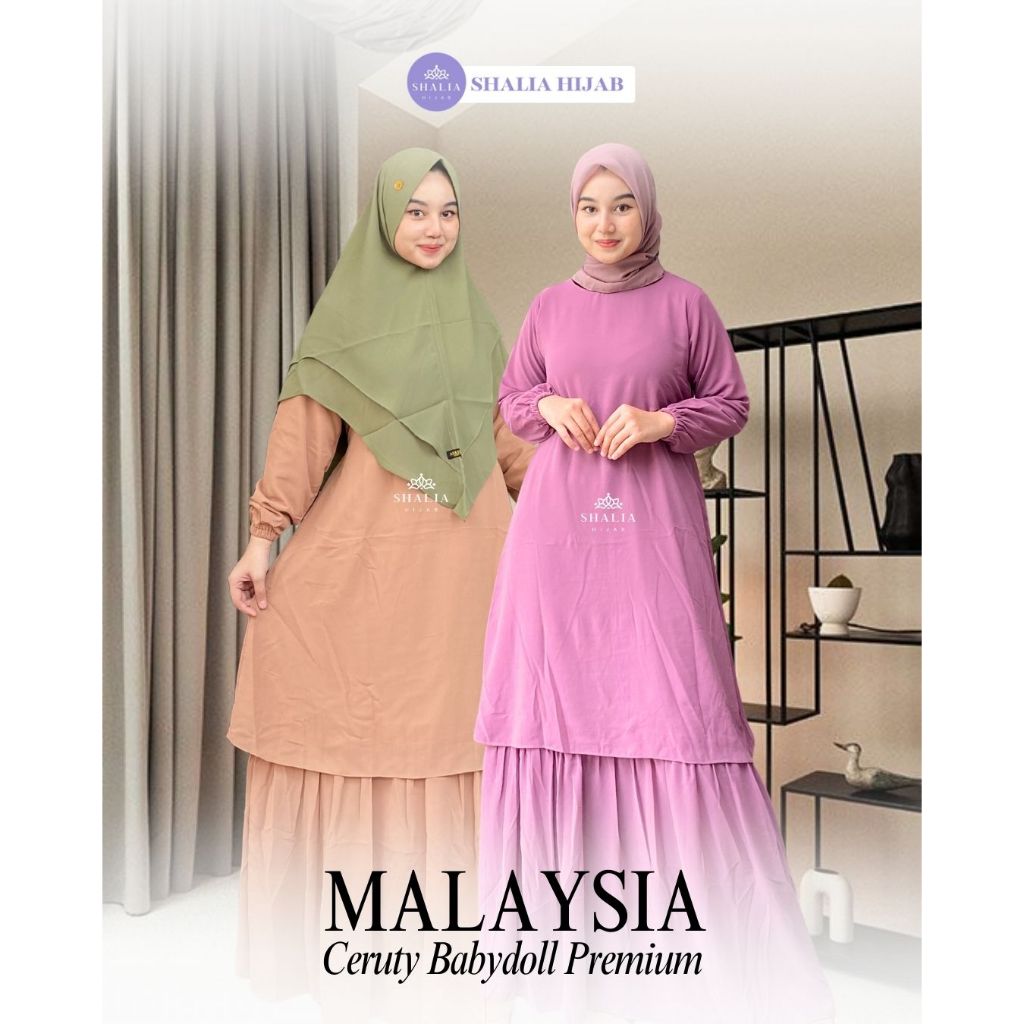 Shalia Hijab - Gamis Malaysia Ceruty Babydoll Baju kurung malaysia Full Furing Dress Remaja Premium