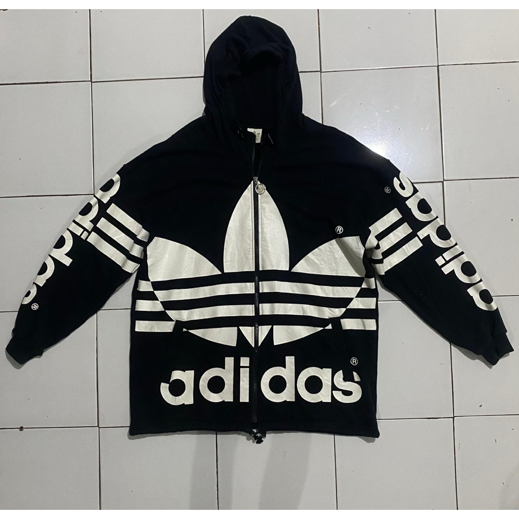 Hoodie zipper Adidas x Descente trefoil Big logo Vintage 90s