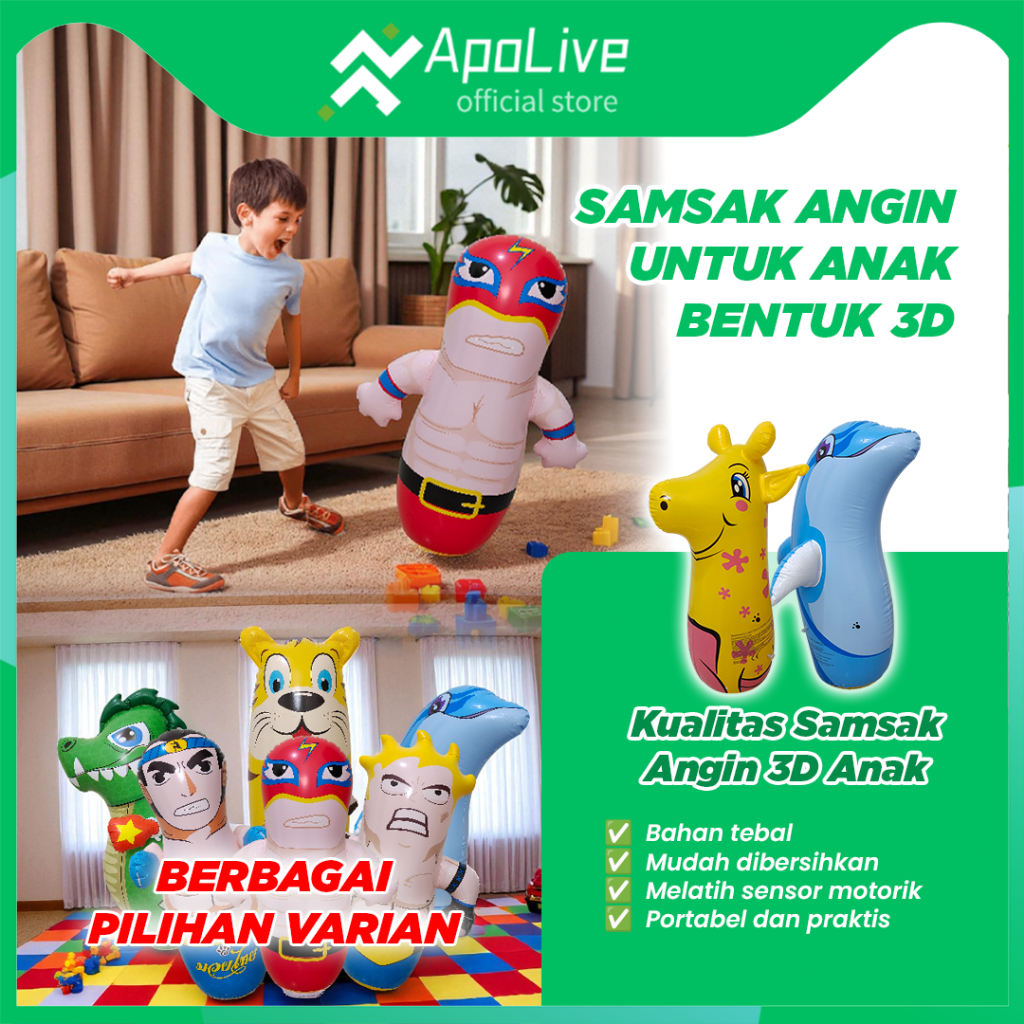Apolive-Boxing AnginSamsak Tinju Anak Mainan Balon Tinju  Motif Karakter Tinju Tinjuan Edukasi Kado