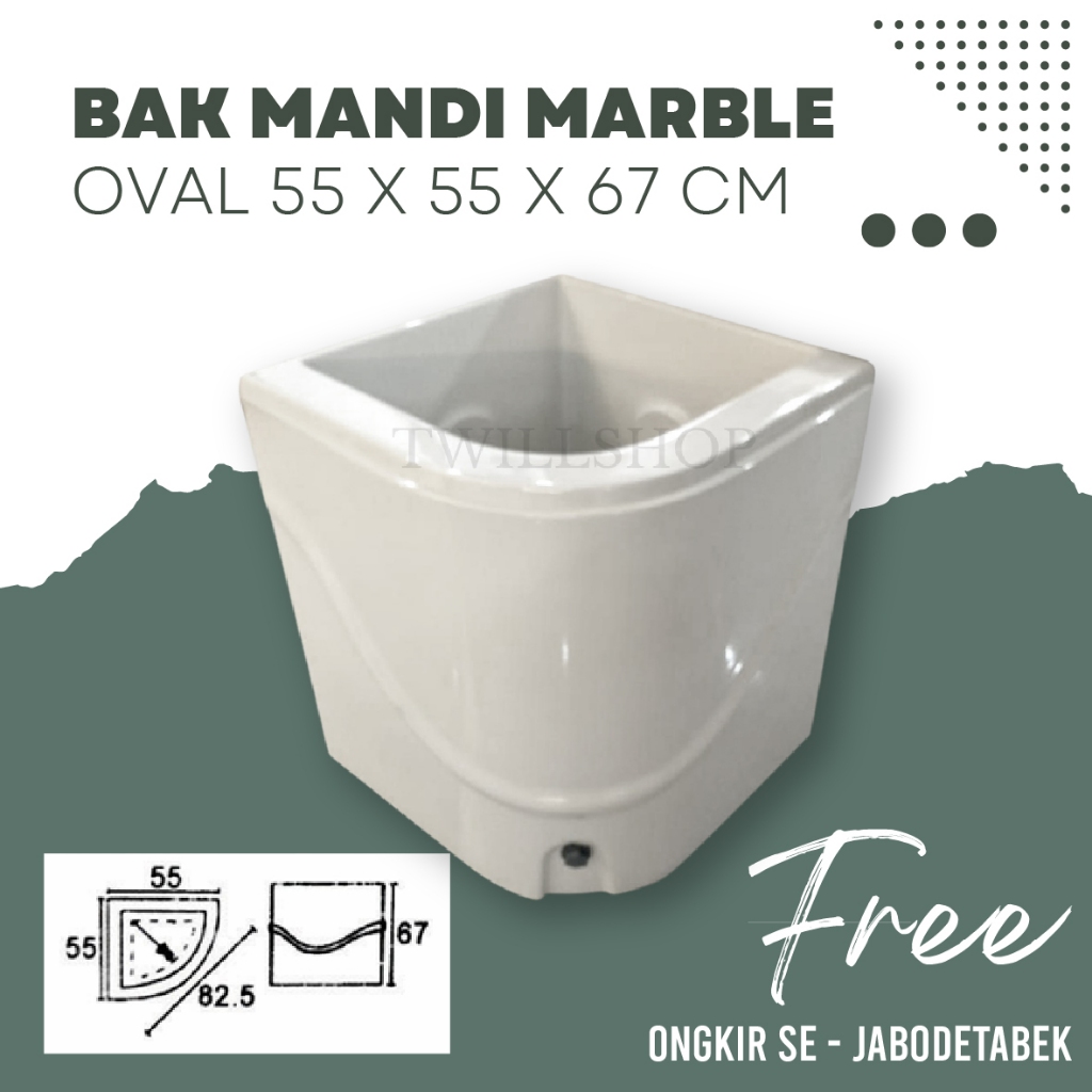 BAK AIR / BAK KAMAR MANDI OVAL SUDUT 55 MARBLE FREE ONGKIR JABODETABEK