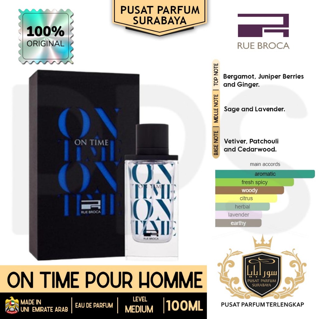 On Time Rue Broca Premium Parfum Pria/Wanita/Unisex Original Made in Dubai 100ml