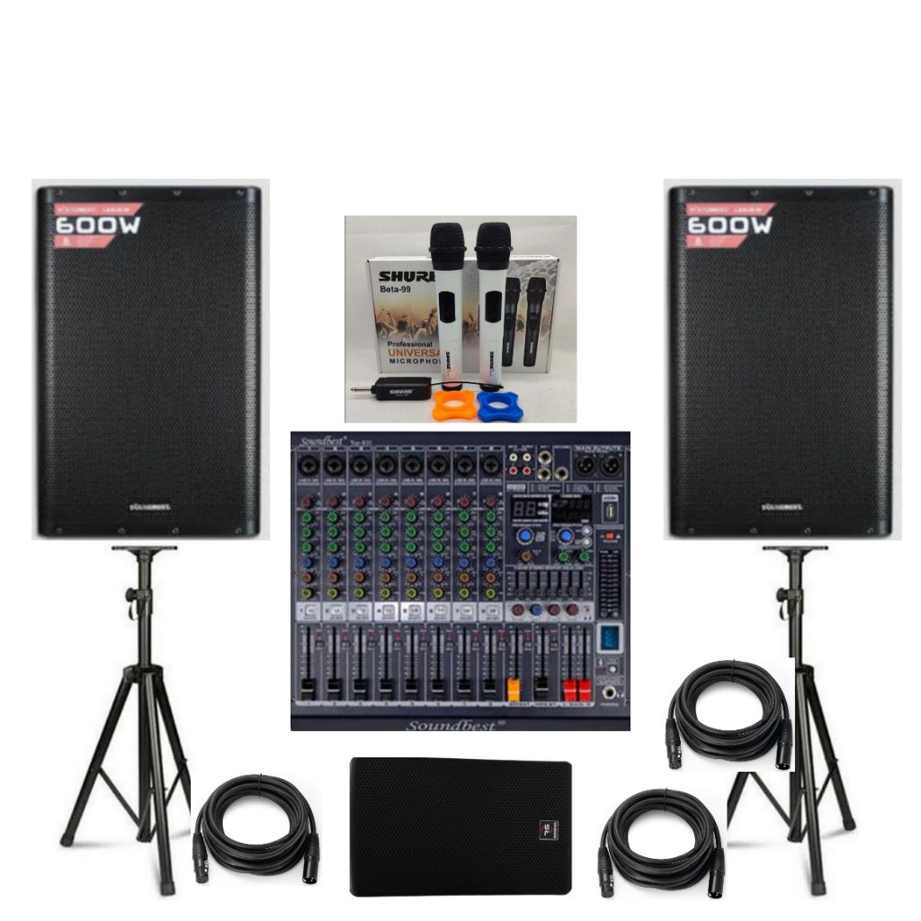 GROSIR PAKET SOUND SYSTEM SOUNDBEST 15 INCH PLUS MONITOR 10 INCH 8 CHANNEL BLUETOOTH