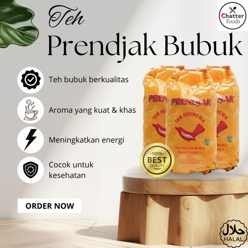 Teh Prendjak Tubruk 1 Kg / Teh Hitam Bubuk Rasa Vanila / Teh Bubuk Prendjak Vanila / Teh Prendjak