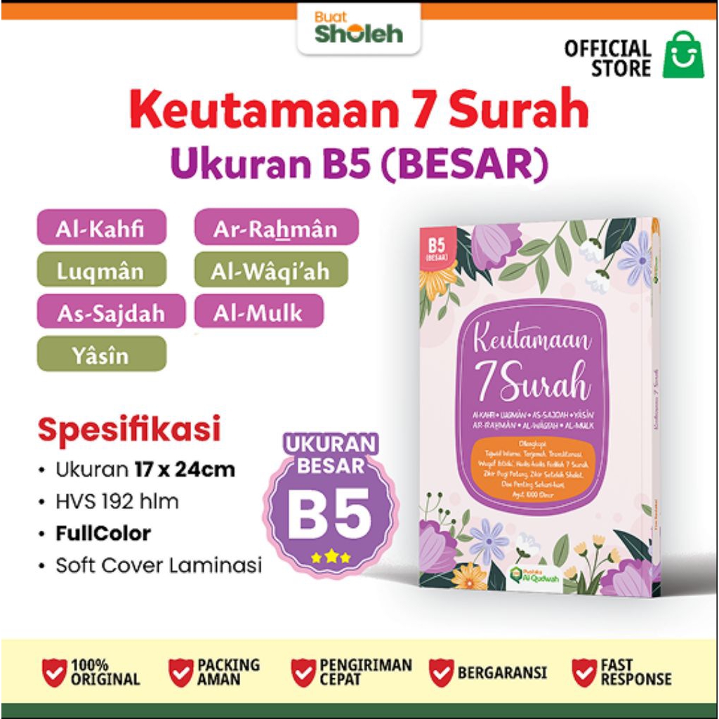 Ready Keutamaan 7 Surah Besar  B5 Lengkap dengan doa penting, dzikir dan ayat 1000 dinar disertai au
