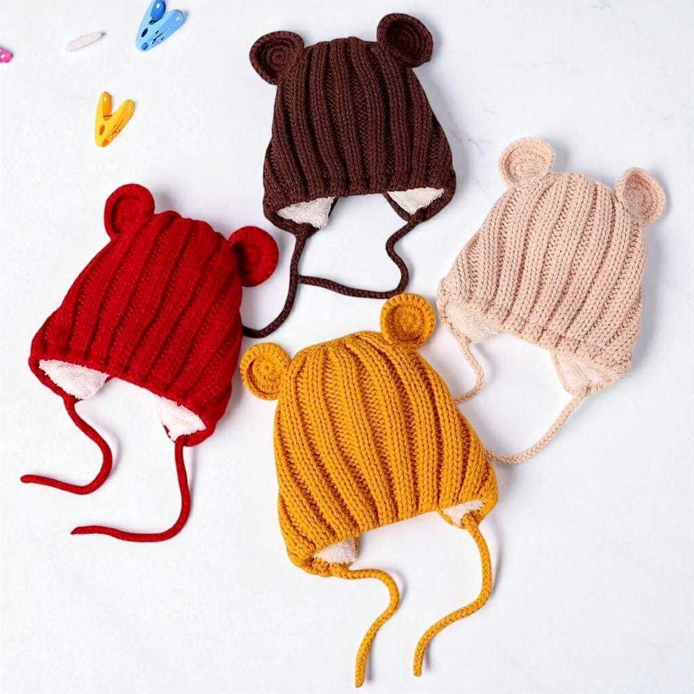 Kupluk Rajut Bayi Kuping Beruang Ada Talinya