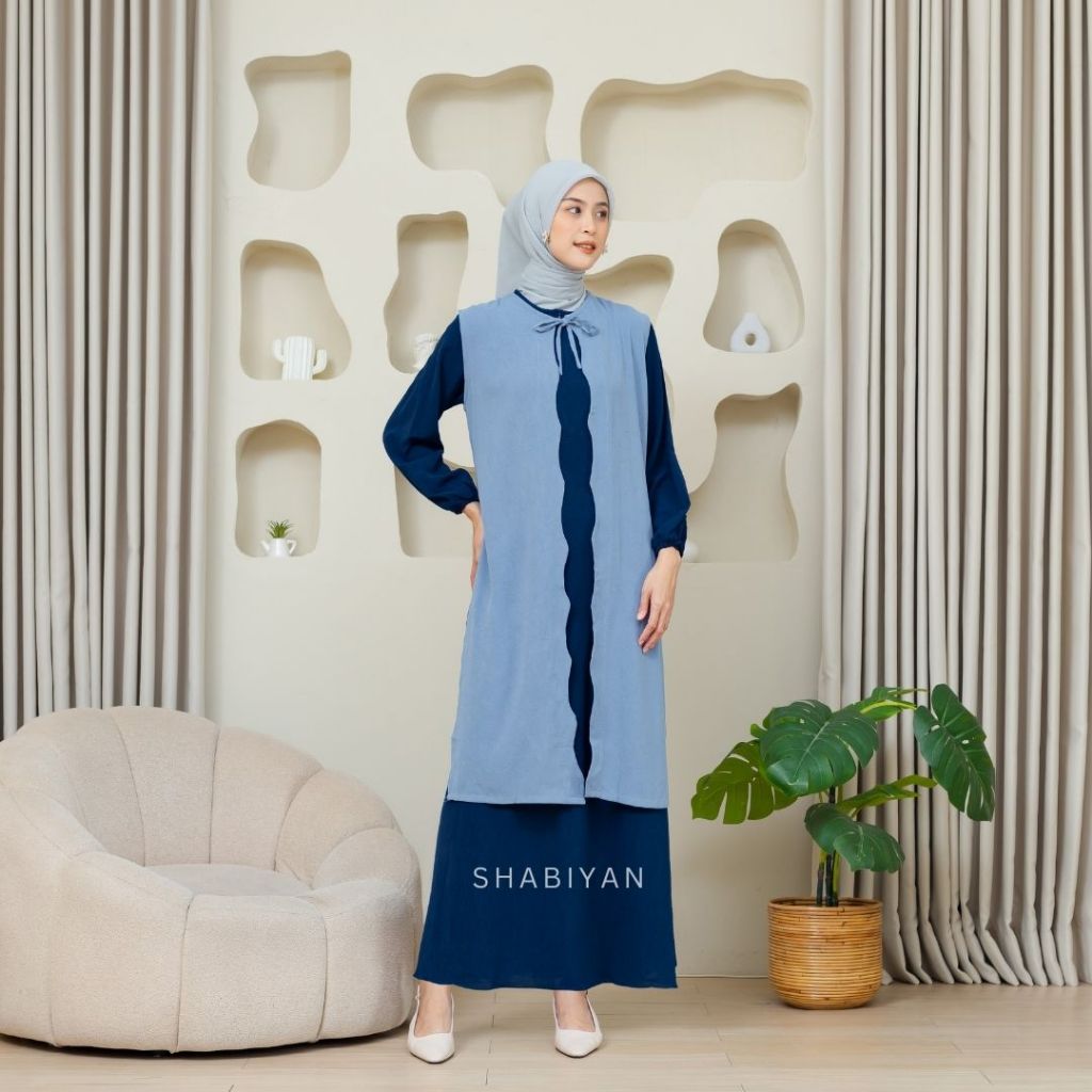 SHABIYAN-604 Gamis Wanita Muslimah Set Inner & Outer Cardigan Panjang - Kombinasi