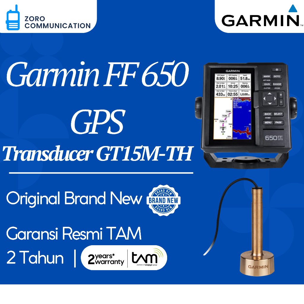 Garmin FF 650 GPS + Transducer GT15M-TH – Garmin Fishfinder 650 Original Garansi Resmi TAM 2 Tahun