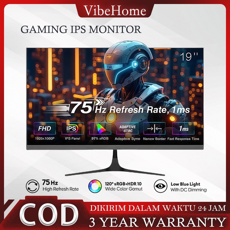 Monitor 19 inch Monitor PC Gaming Monitor Office 2K 75 Hz IPS 178° LED/LCD Monitor Khusus PS3/PS4 HD