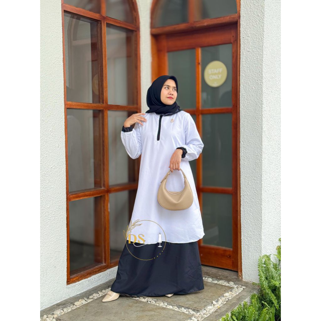 gamis hitam putih full toyobo