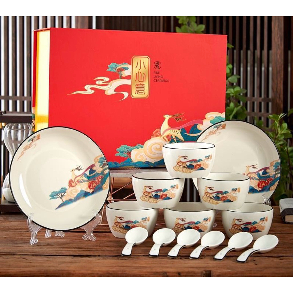 DNICE mangkok imlek set keramik / hampers imlek /mangkuk piring mewah / souvernir hampers imlek