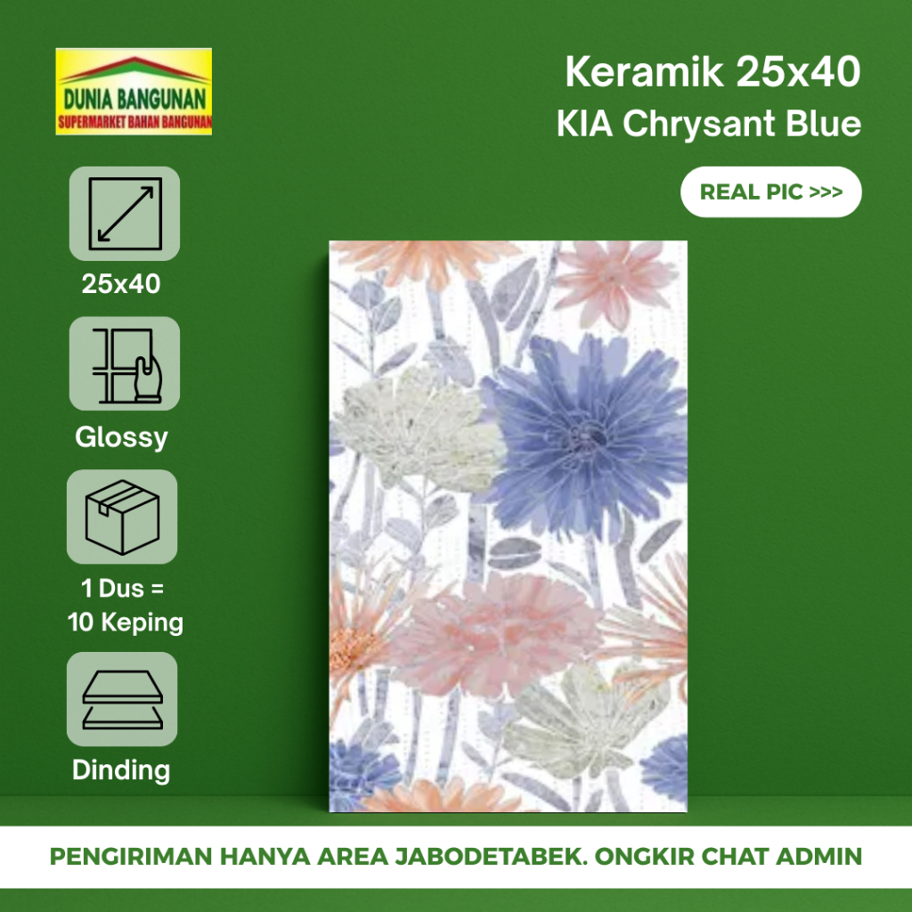 Keramik Dinding KIA 25x40 Chrysant Blue Keramik Glossy