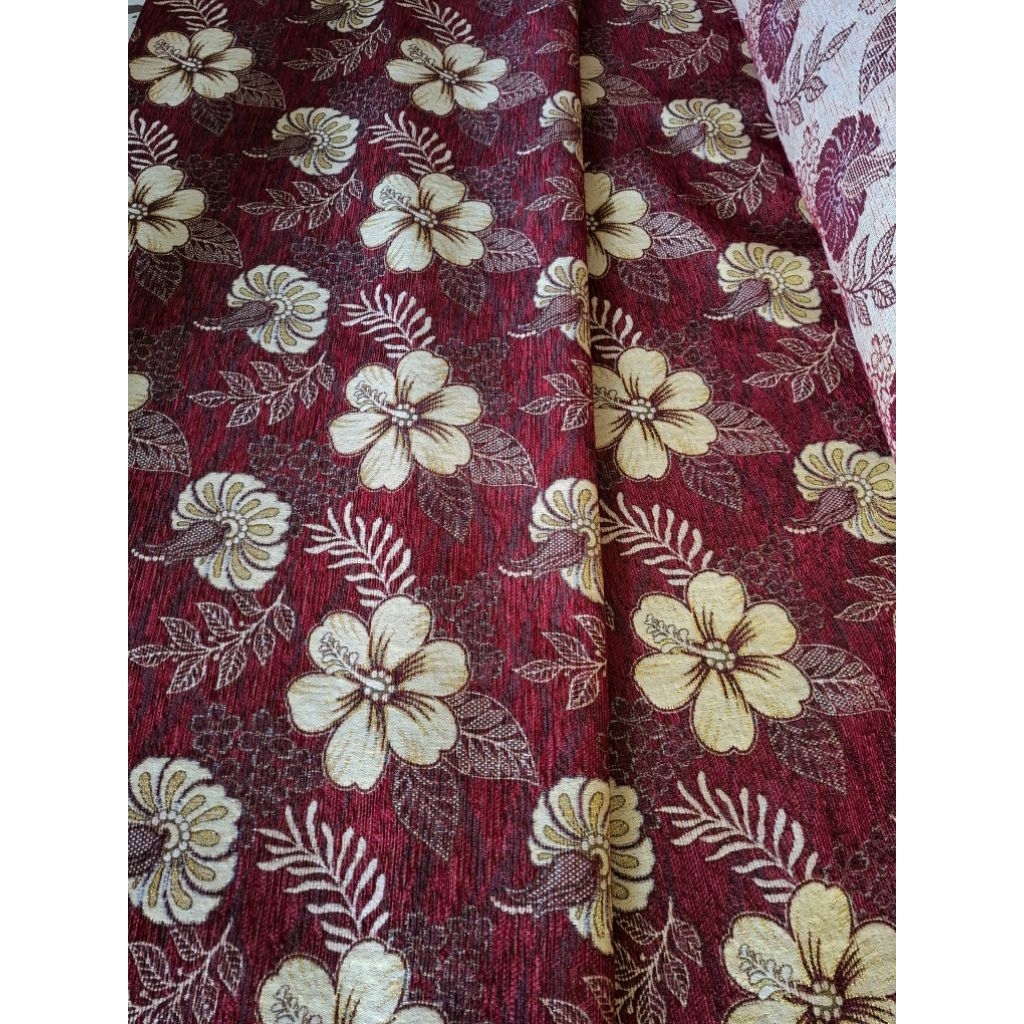Kain Sofa Chenil Bunga Gold // Sarung Kursi Sofa Cenil meteran // Kain Motif Kursi Sofa