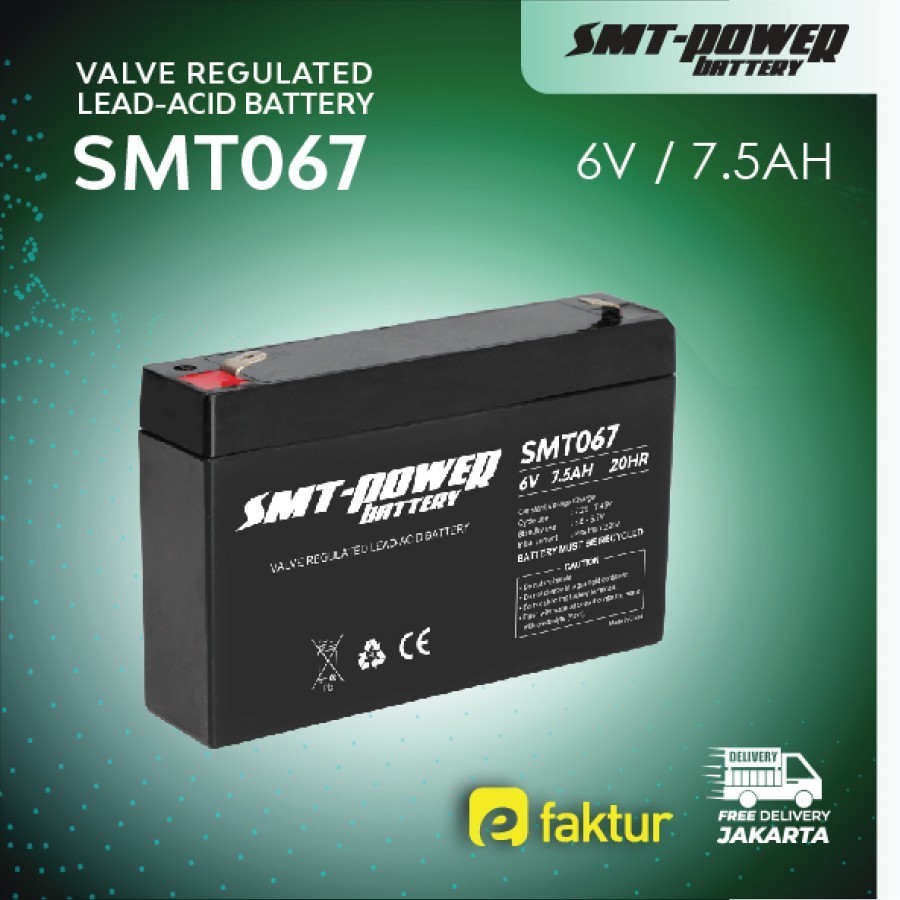 5 DUS 50 UNIT. Baterai SMT-Power SMT067 6v 7.5ah 20Hr VRLA SLA Aki Battery UPS Inverter. Original