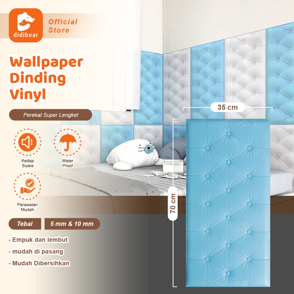 Didibear TEBAL 10MM Wallpaper Foam 3D / Stiker dinding latar belakang kepala tempat tidur / Hiasan d