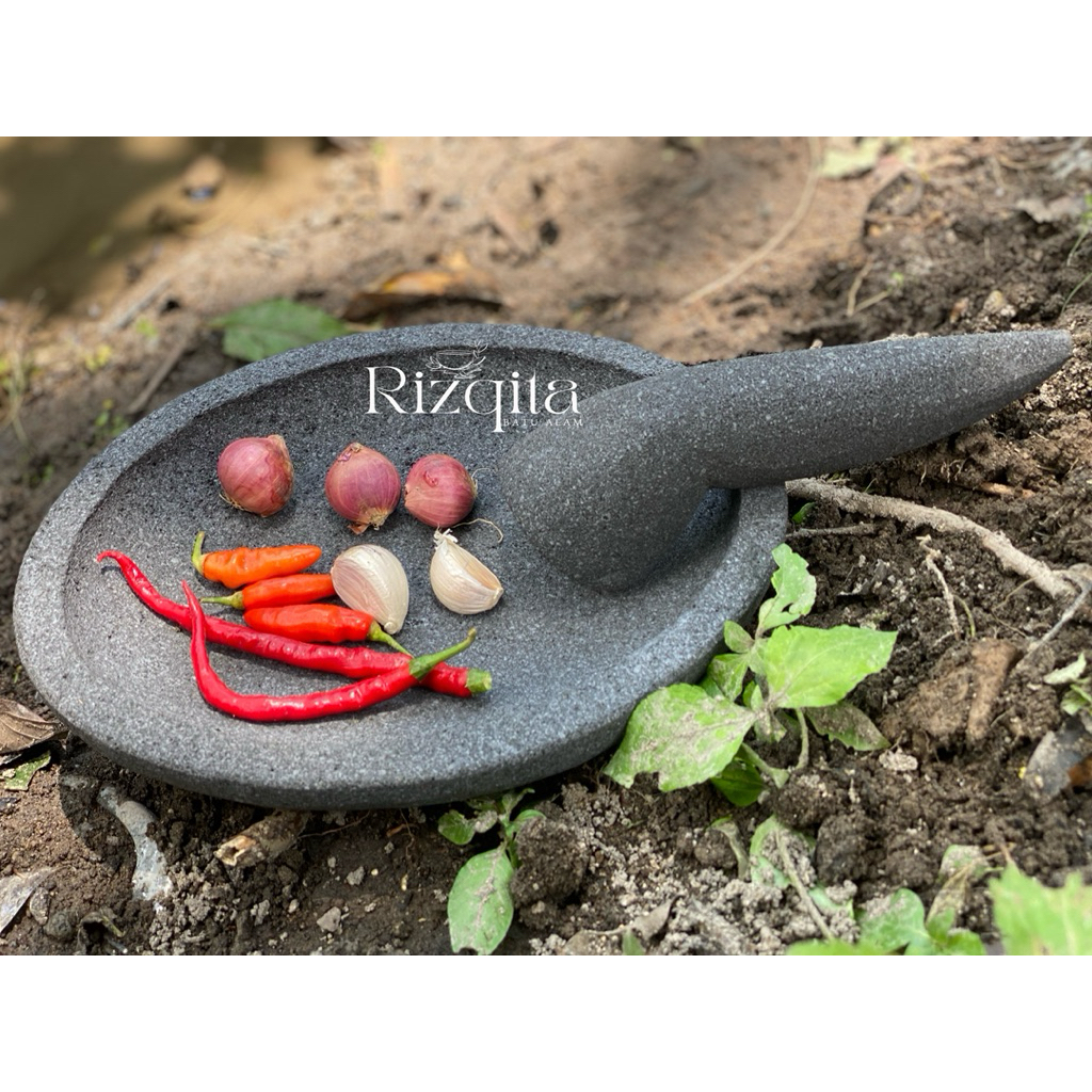 Cobek Batu Asli Gunung Merapi Oval