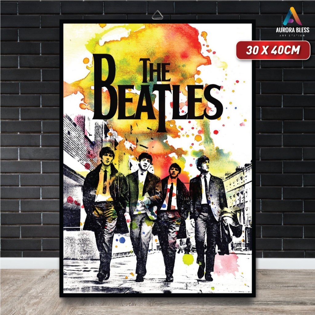 Lukisan Poster The Beatles Frame Block Fiber Premium & MDF Ukuran Besar 30x40cm Kualitas Cetak HD Fu