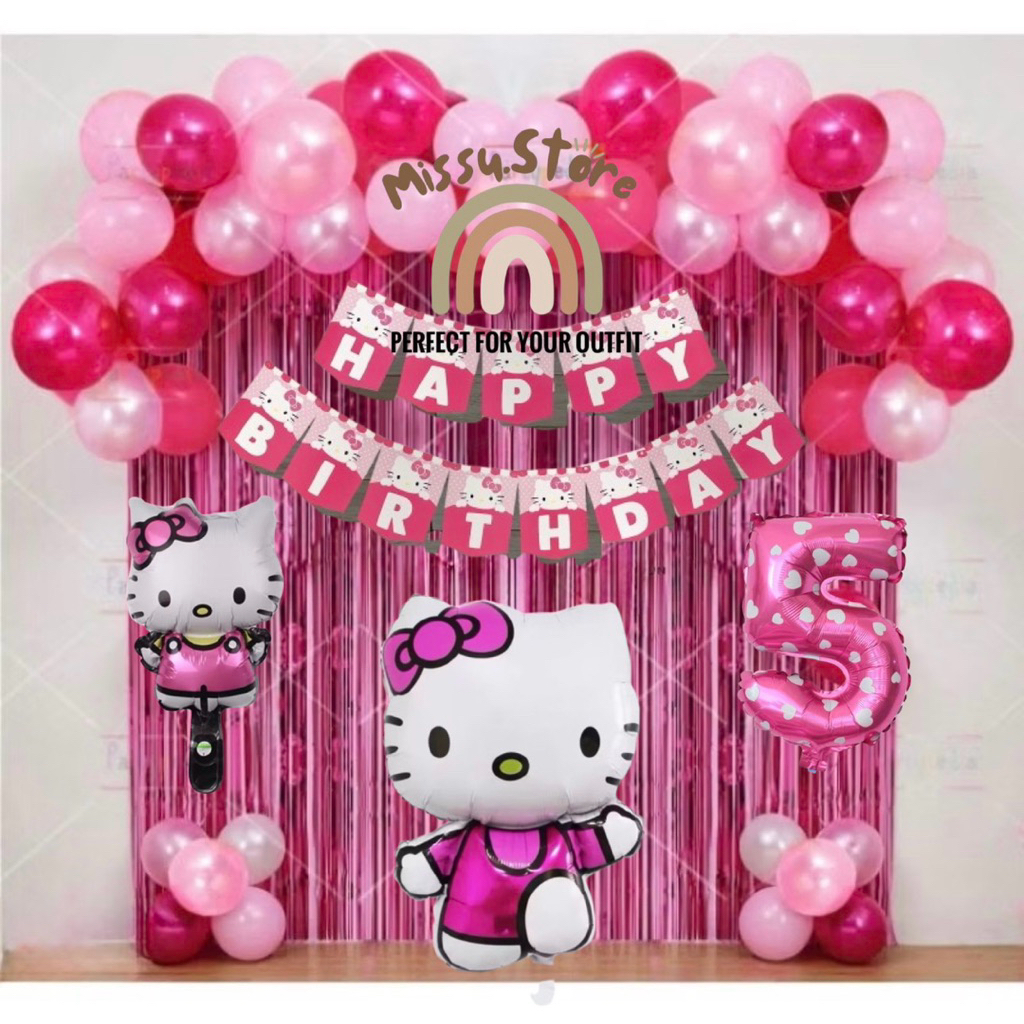 PAKET DEKORASI ULTAH ANAK PEREMPUAN TEMA HELLO KITTY PINK