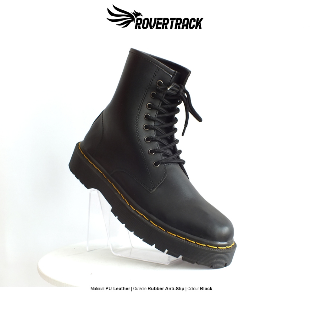 Rovertrack Buthjank - Sepatu Boots Pria Fashion Kulit Hitam Dockmart Tali 8 Lubang Bahan Doff