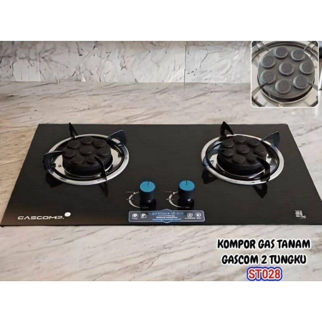 Kompor Kaca GASCOMP 2 Tungku Gas Gas/Kompor Tanam Kaca 2Tungku Gas Gas