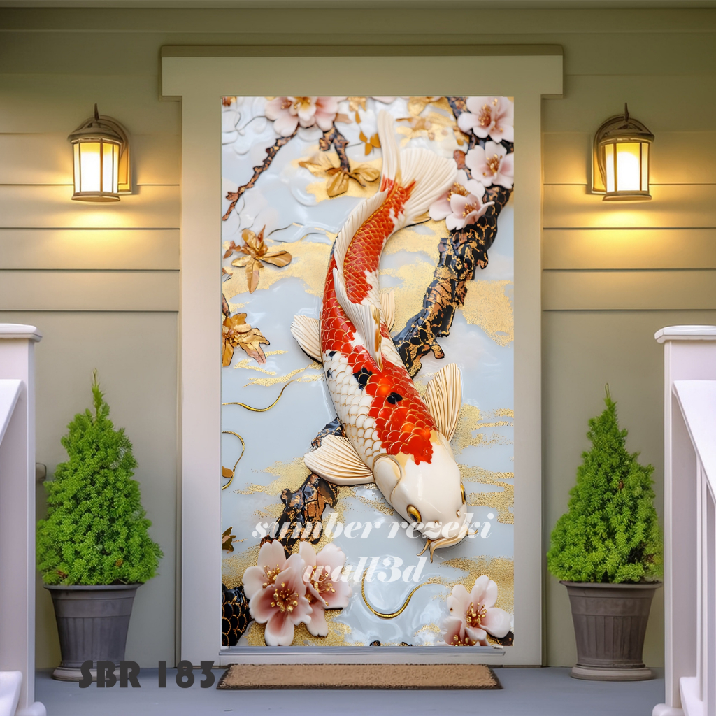 LANGSUNG PABRIK Wallpaper Stiker Dinding 3D Ikan Koi, Stiker Dinding Ikan Koi 3D Untuk Ruang Tamu