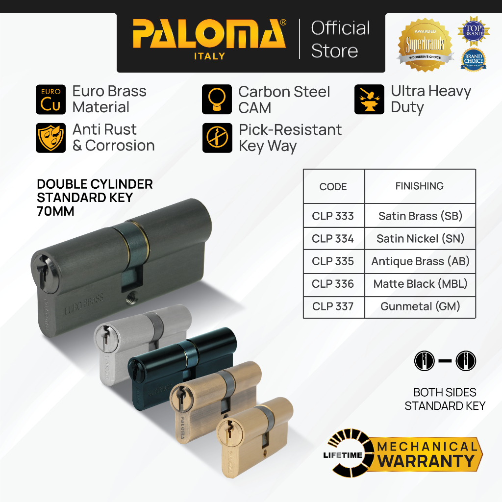 PALOMA Cylinder Kunci Pintu Double Cylinder Silinder DC-SK Brass Kuningan Gold Emas Grey Abu Antique