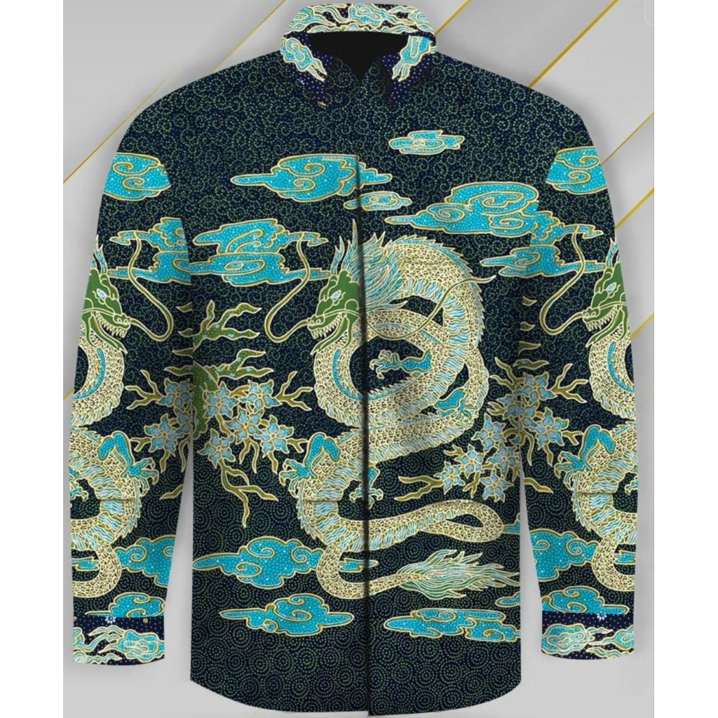 kain batik tulis pria tanahan prada emas motif naga. batik tulis tanahan Prada katun