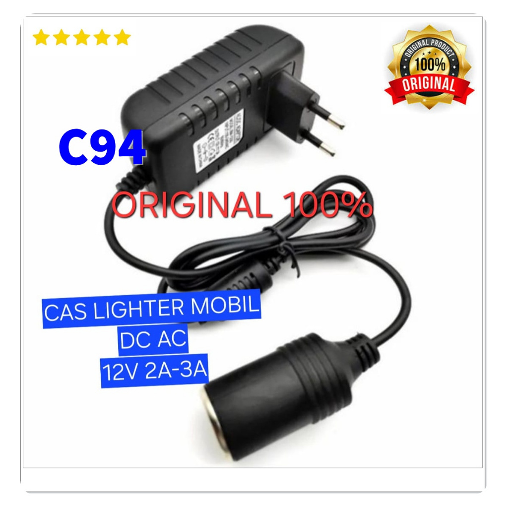 C94 100% ORIGINAL CAS LIGHTER MOBIL DC AC 12V 2A 3A  ADAPTOR SOKET SOCKET CAR POWER ADAPTER CAS CASA