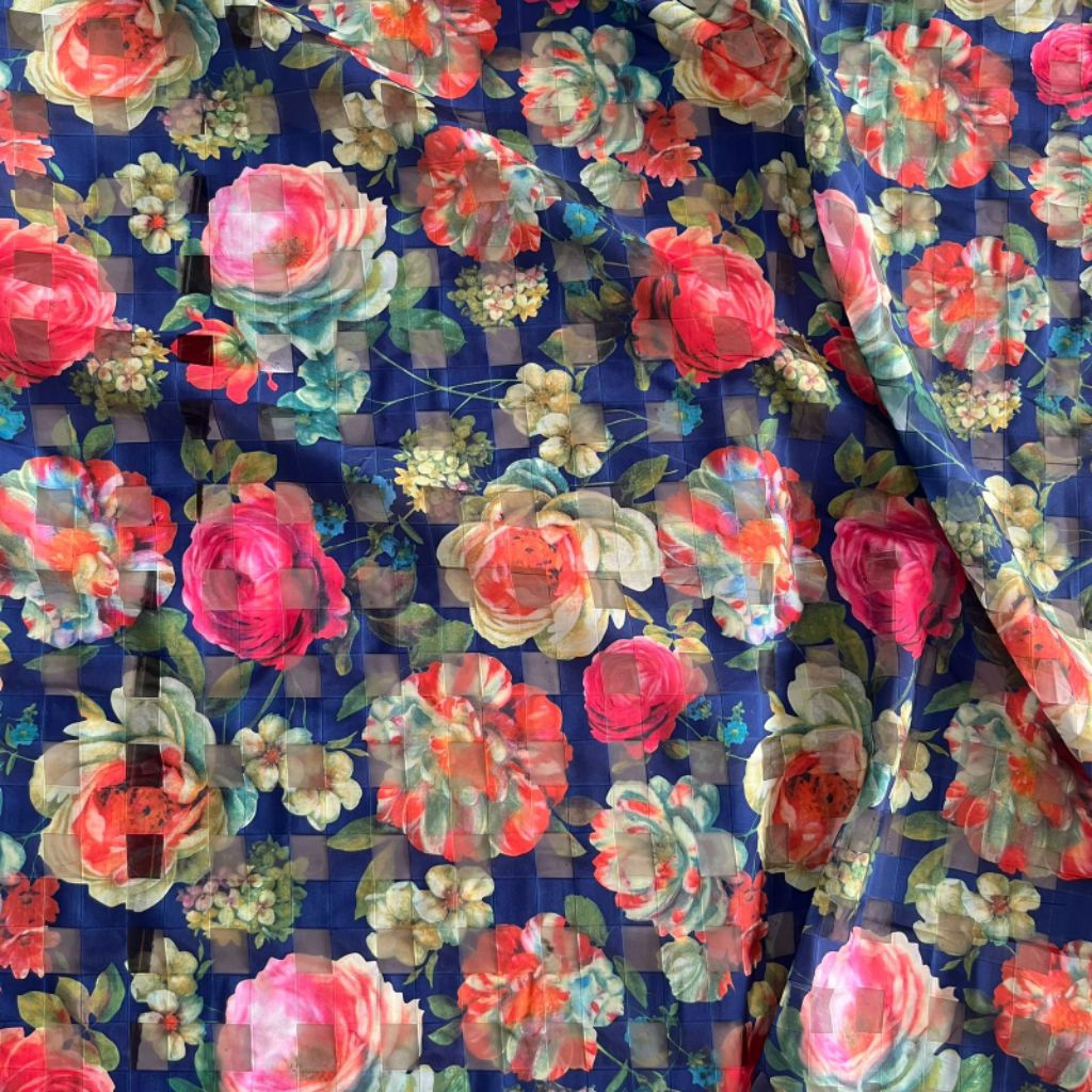 kain organdi / organza tulang motif bunga / kain kaca