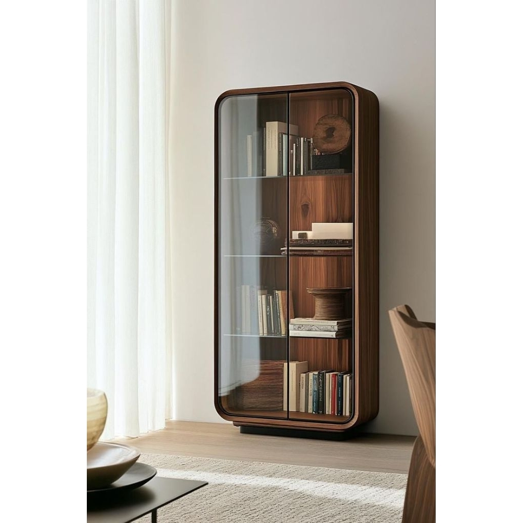 Rak Buku Jati Pintu Kaca Sliding – Model Minimalis Modern