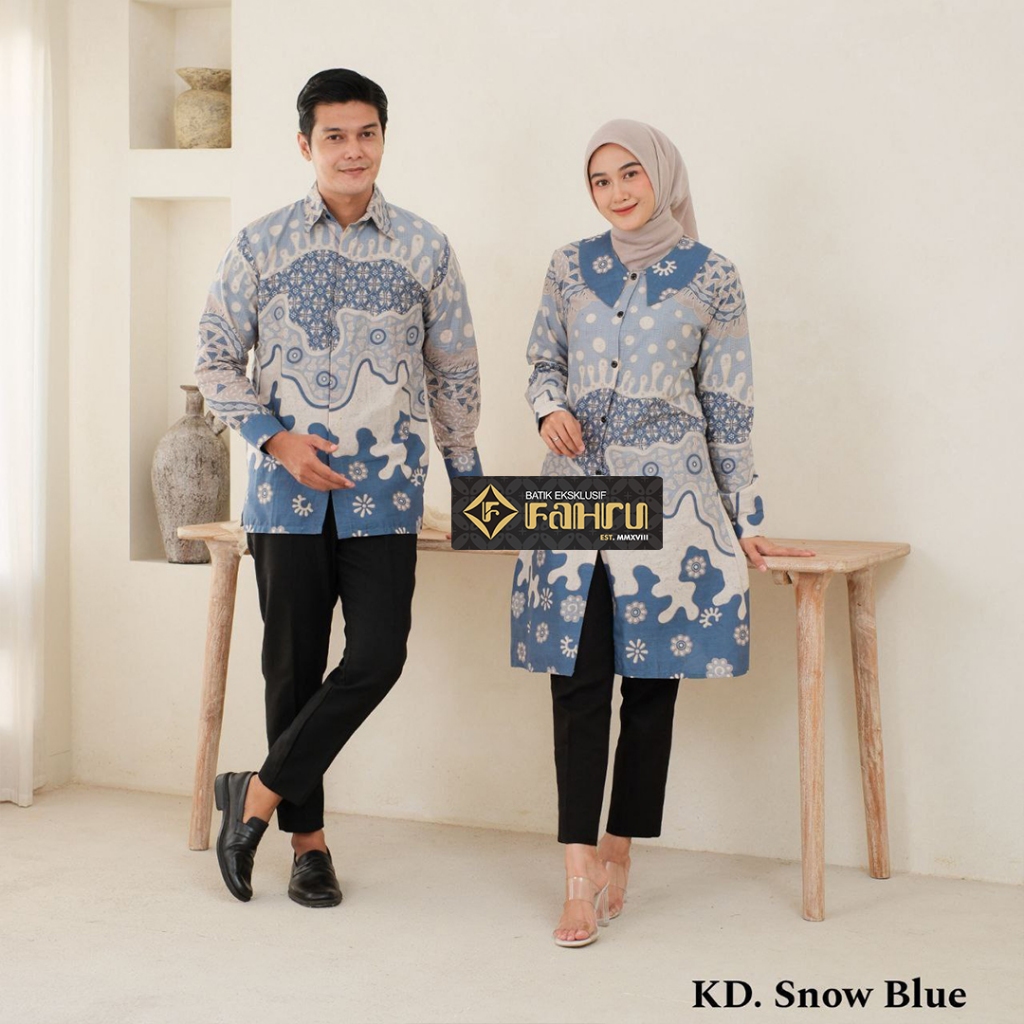 FAHRUBATIK - Motif SNOW - Batik Model Tunik KD OP blus  Kemeja Hem  - Batik Nyaman Pria Wanita Coupl