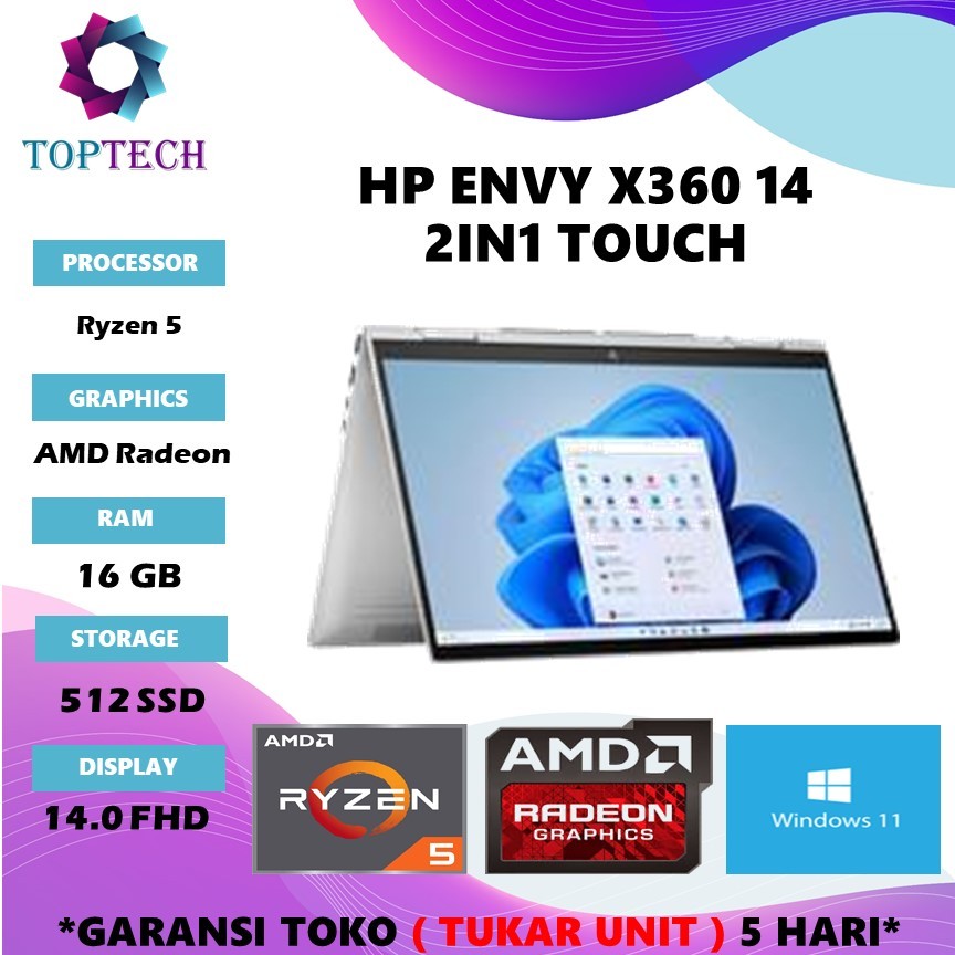 HP ENVY X360 14 2IN1 TOUCH RYZEN 5 8640HS RAM 16GB SSD 512GB WINDOWS11 14.0 FHD IPS