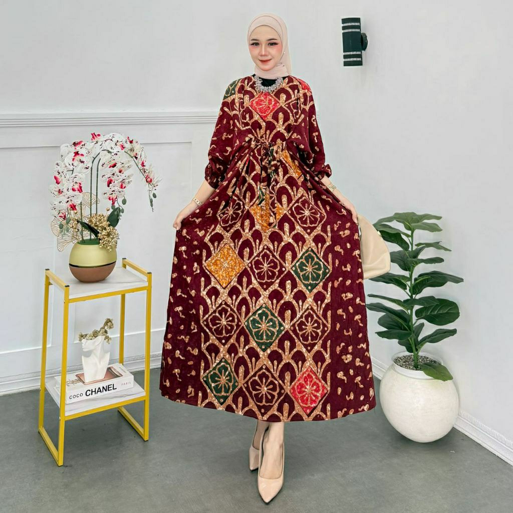 KAFTAN Batik CAP COLET SUPER JUMBO  *Model JUMBO TALI DEPAN* Ld. ±150 Pb. ±130-133 Model LEBAR NYAMA