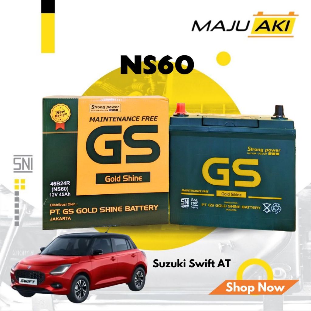 Aki Mobil Suzuki Swift Aki Kering GS Gold Shine MF NS60 12V 45Ah