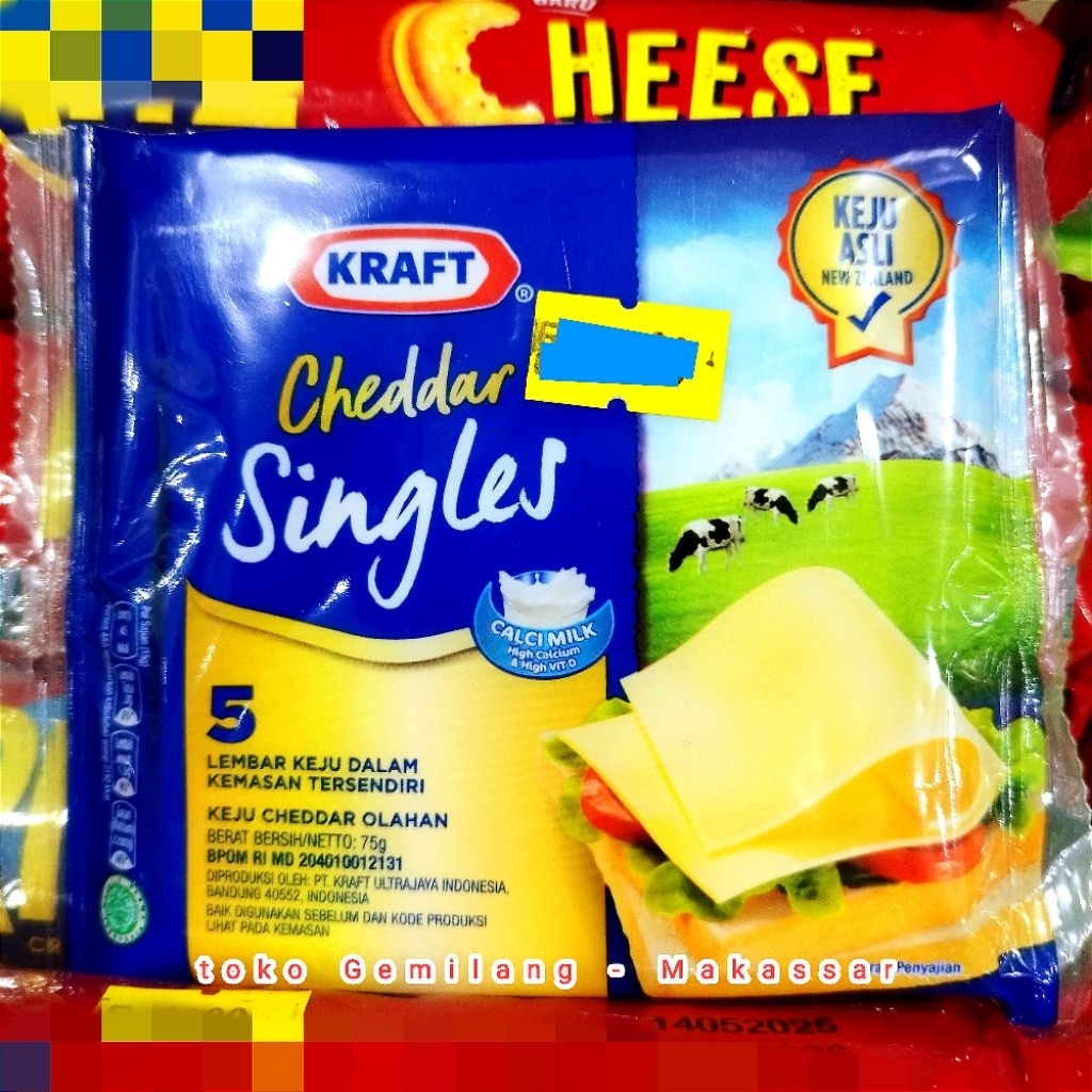 Kraft singles isi 5 lembar 75 gr, keju cheddar berbentuk lembaran