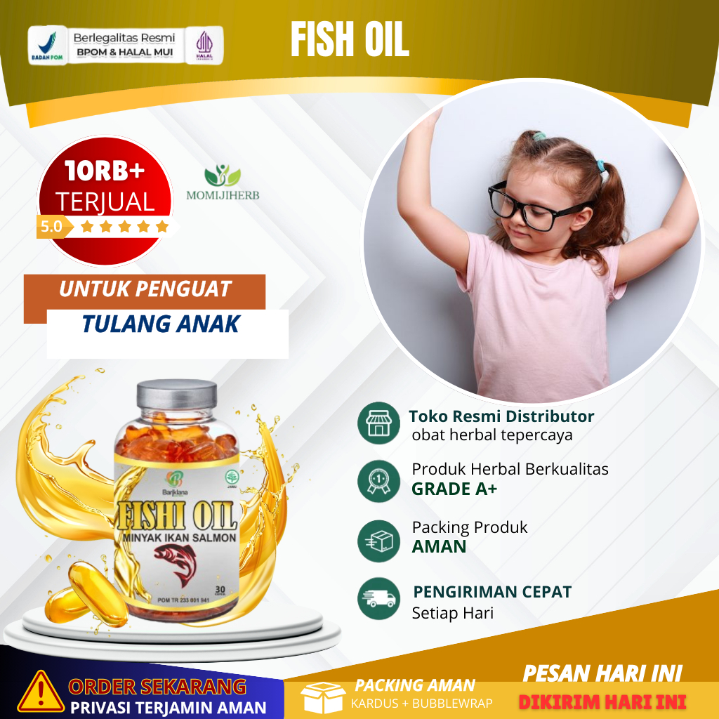 Fish Oil - Vitamin Tulang Anak, Kalsium Tulang Dan Otot, Suplemen Kalsium Baik Untuk Tulang, Penguat