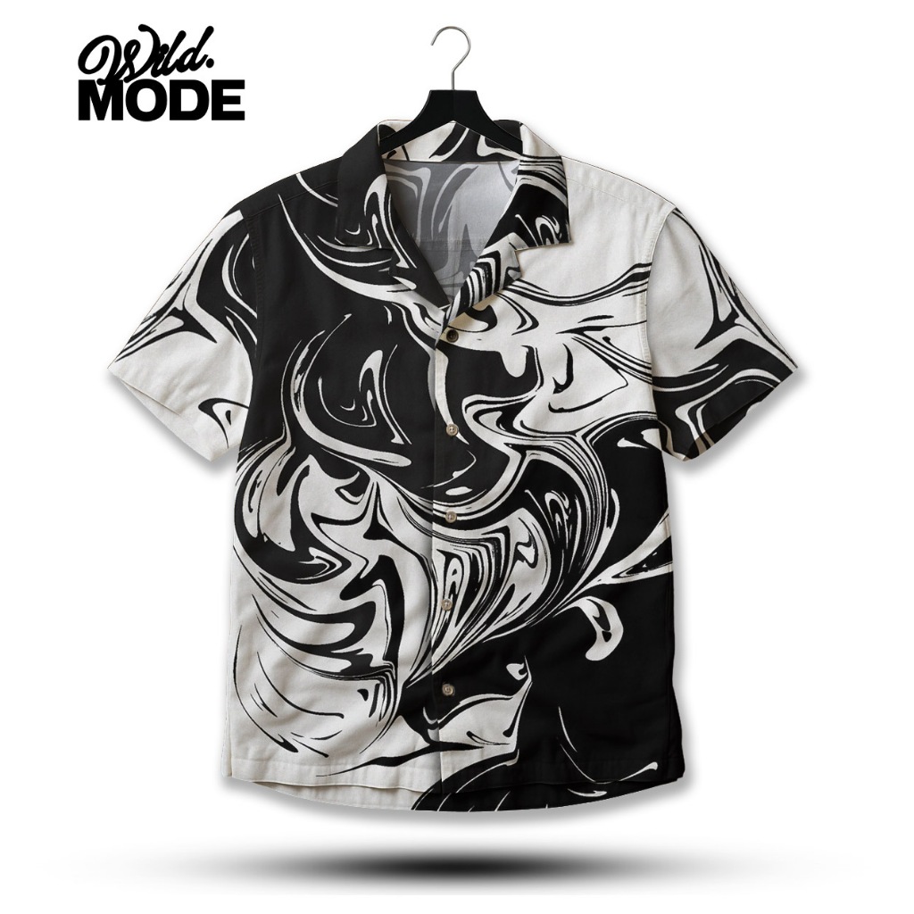 WILD Kemeja Full Print Abstrak Liquid Monokrom – Desain Urban Modern | WD-570
