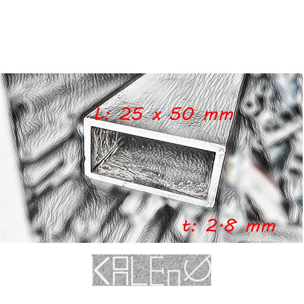 Hollow Aluminium Persegi Panjang (1" x 2") 25 x 50 x 2.8 mm